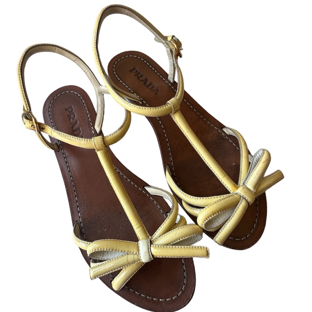 Prada T-Strap Bow Flat Sandal